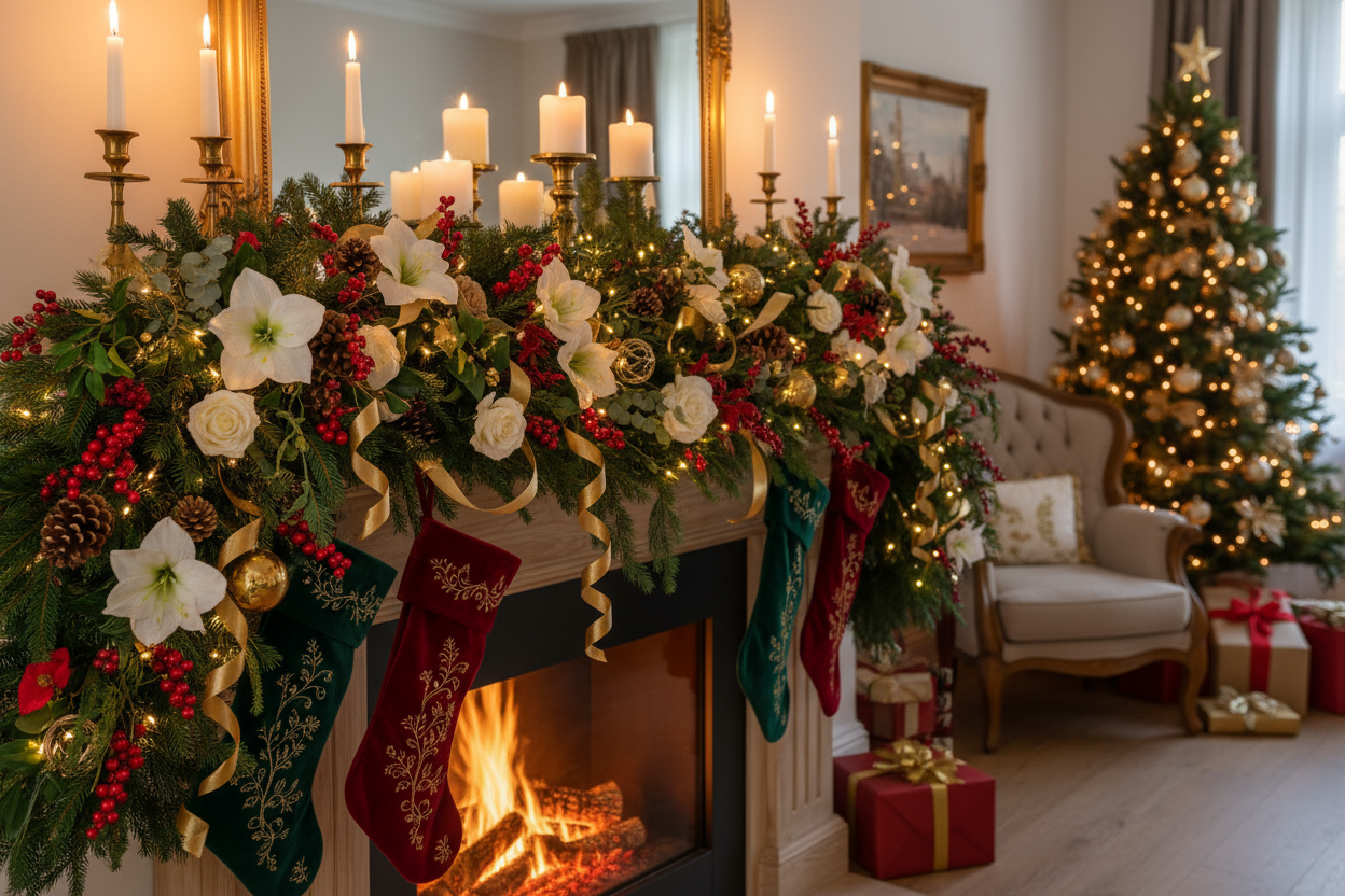 holiday mantle florals