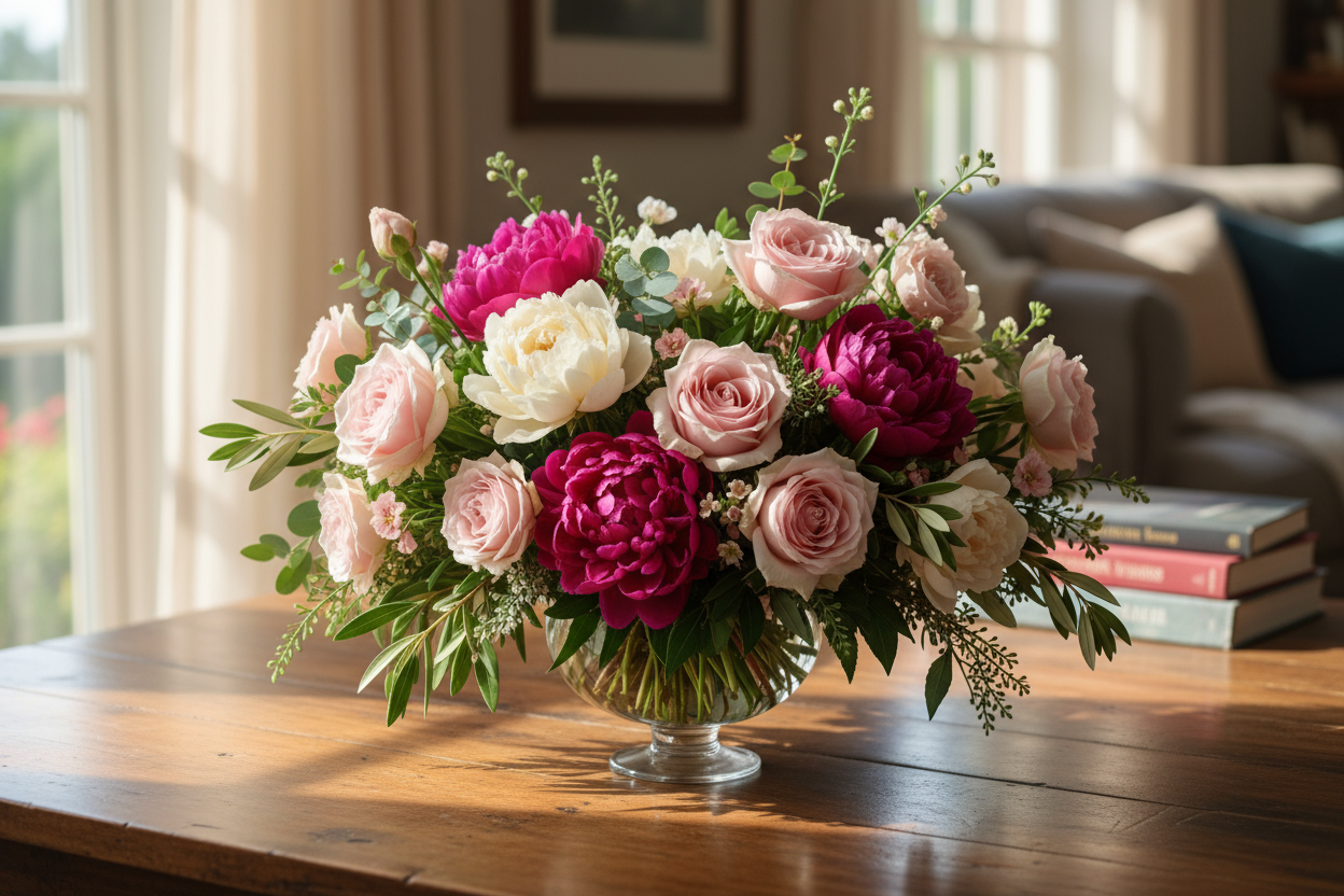 TABLE TOP FLORAL ARRANGEMENT IN VASE