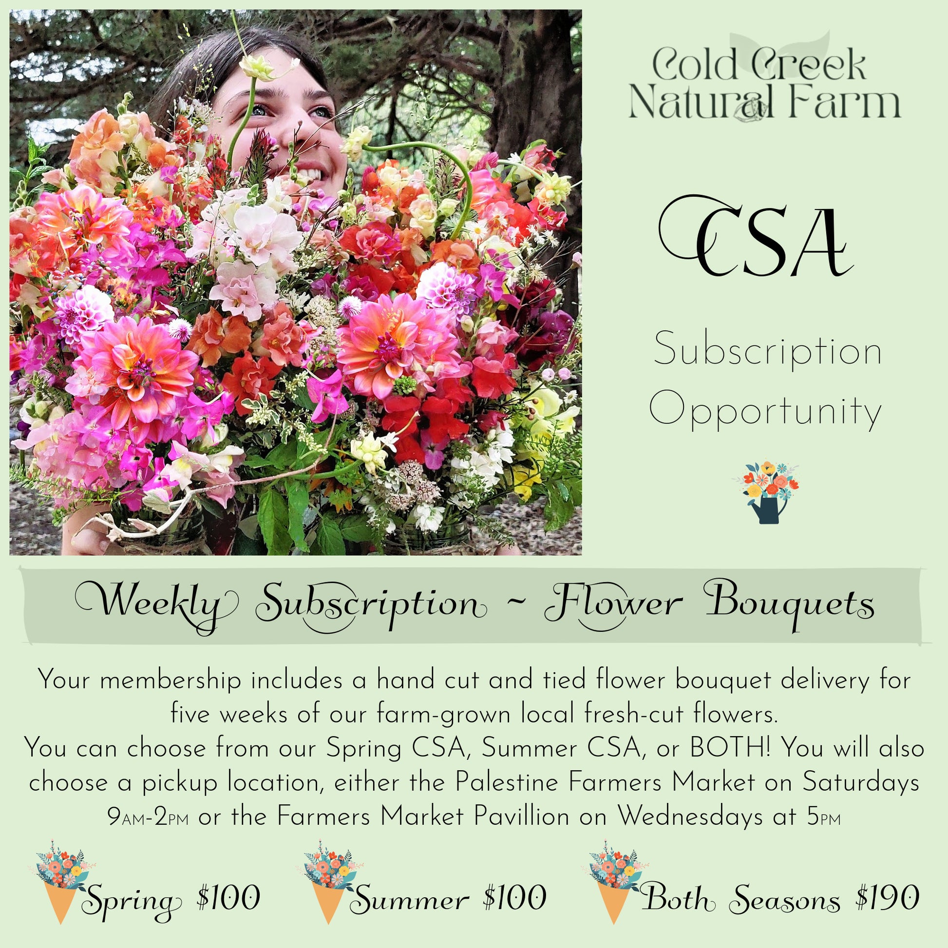CSA Weekly Flower Subscription - Large Hand Tied Bouquet - Cold Creek Natural Farm