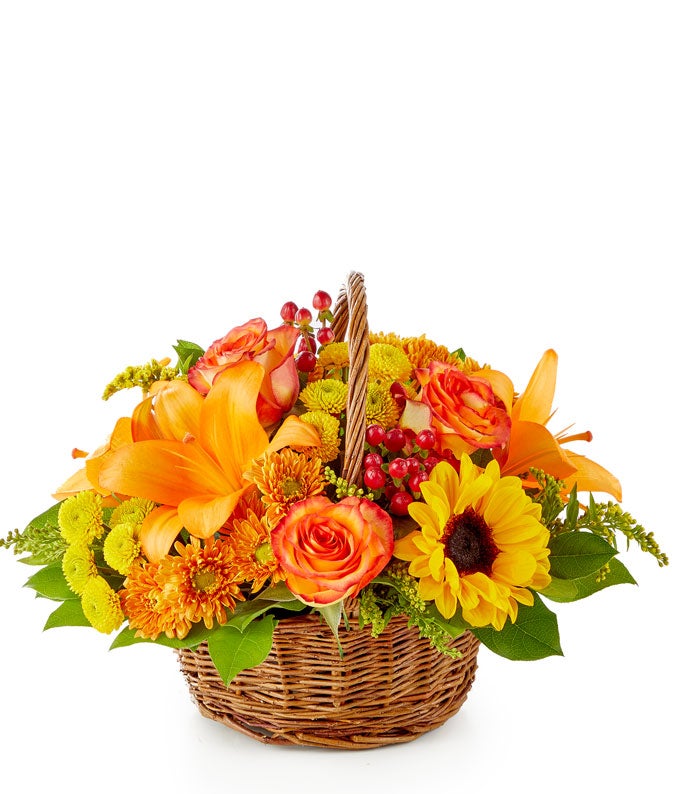 Fall Flower Basket Arrangement - Free HAWL Delivery