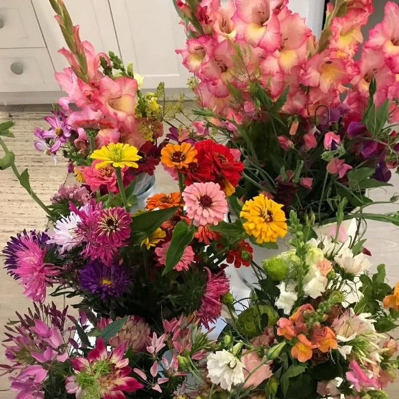 Bouquet of colorful flowers with a neutral background