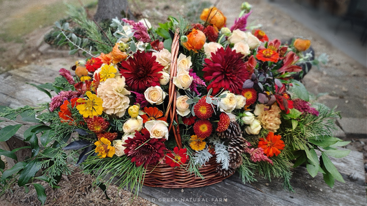 Fall Flower Basket Arrangement - Free HAWL Delivery