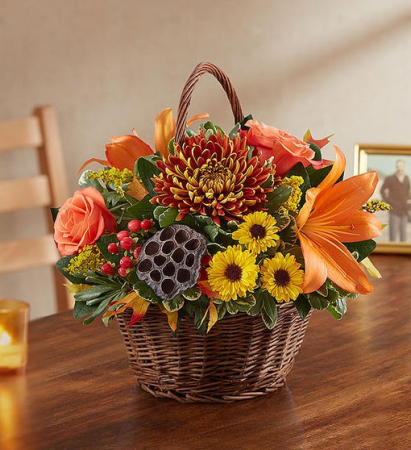 Fall Flower Basket Arrangement - Free HAWL Delivery